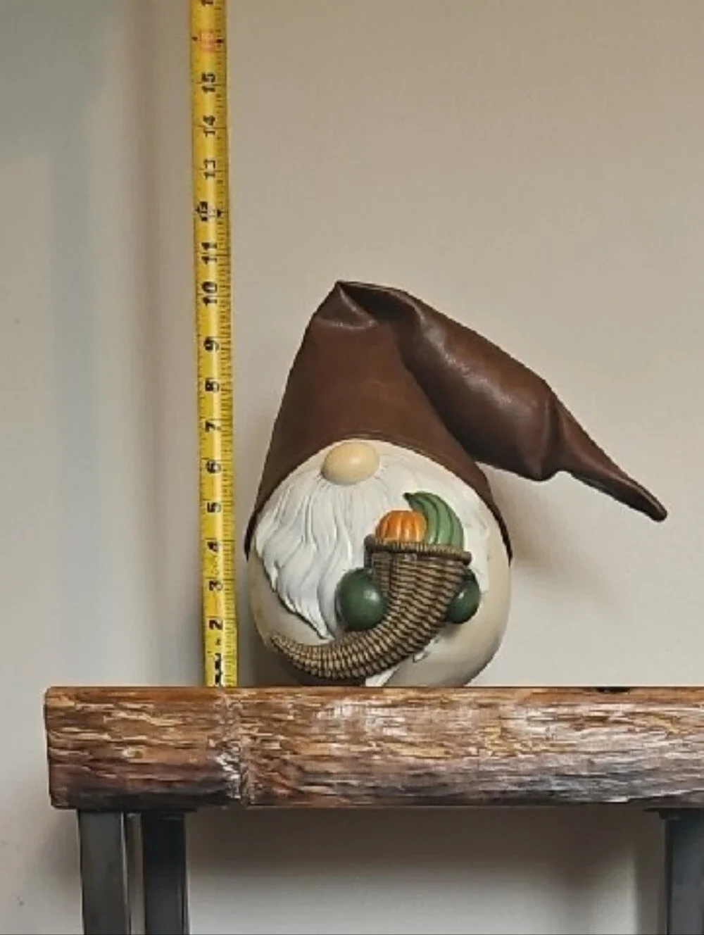 Fall Gnome Figurine with Brown Hat and Harvest Basket